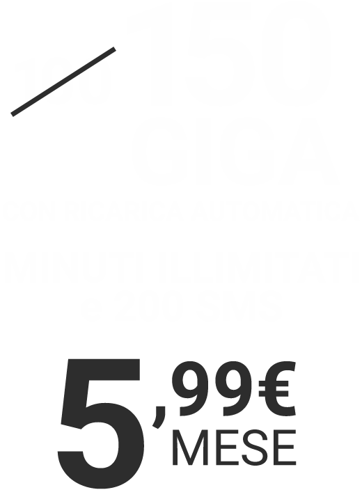 50 Giga, minuti illimitati e 500 SMS. 5,99€ al mese