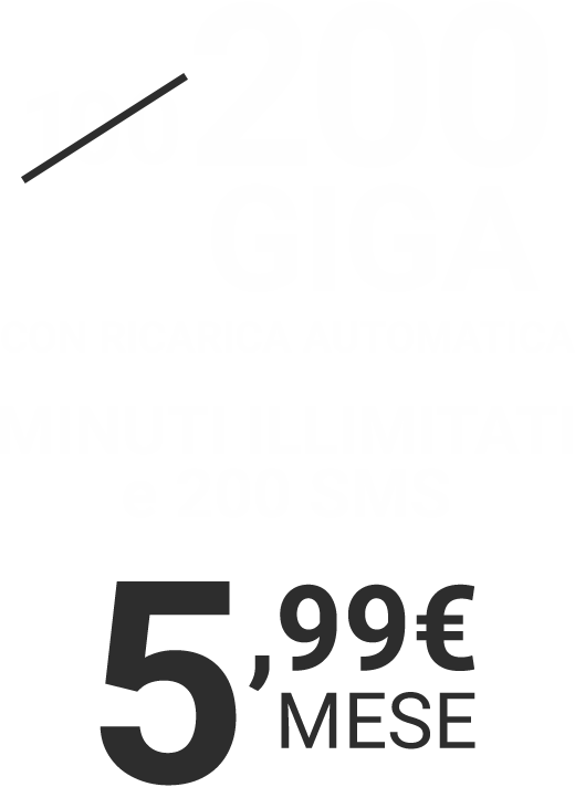 130 GIGA, MINUTI ILLIMITATI E 200 SMS. 5,99€/MESE